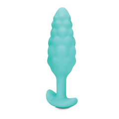 Side profile of b-Vibe Bump plug highlighting spiraling bubble texture and curved base