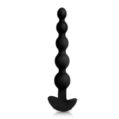 Side profile of b-Vibe Cinco five-bead black silicone anal toy with anchor base
