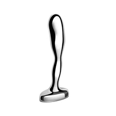 Side profile of b-Vibe metal prostate plug highlighting smooth S-curve and weighted tip
