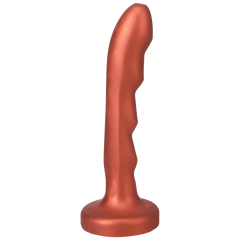 Side profile of Charmer copper dildo showing subtle ridges along the back of the shaft