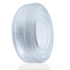 Side profile of clear steam ROTO cock ring showing flat no-roll base design