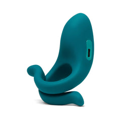 Side profile of Dame Hug couples ring highlighting flexible motor body and charging slot