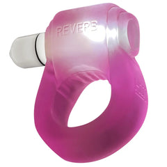 Side profile of Glowdick pink cock ring with glowing LED bullet and textured inner ring detail
