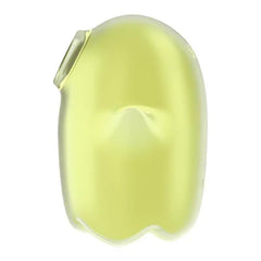 Side profile of Glowing Ghost vibrator revealing smooth curved back and soft yellow-green silicone finish