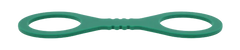 Side profile of green silicone wrist cuffs showing slim, flexible figure-eight form factor