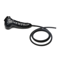 Side profile of Guzzler black sheath with textured ridges and black silicone tubing looped