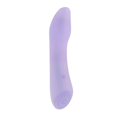 Side profile of lavender Euphoria vibrator highlighting flexible curved shaft and control button