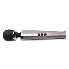Side profile view of Le Wand Die Cast Massager highlighting three-button control panel
