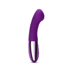 Side profile of Le Wand Gee dark cherry vibrator showing curved silicone shaft detail