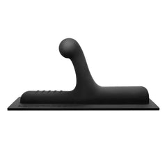 Side profile of Lone Ranger dual-stimulation silicone attachment showing curved neck and ridged roller