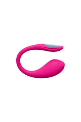 Side profile of Lush Mini curved pink silicone wearable vibrator with flexible C-shaped body