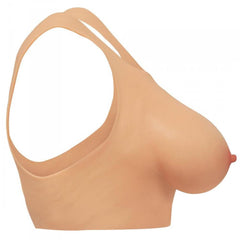 Side profile of Perky Pair silicone breast form showing vest-style halter opening