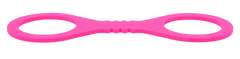 Side profile of pink silicone restraint cuffs showing slim, flexible band construction