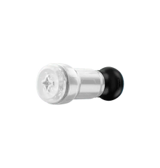 Side profile of Powerblow Pocket Stroker Crystal showing star-shaped opening and compact clear sleeve