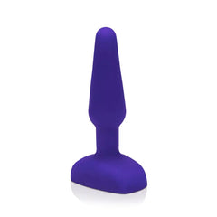 Side profile of purple b-Vibe Trio Plug showing tapered shape and flared safety base