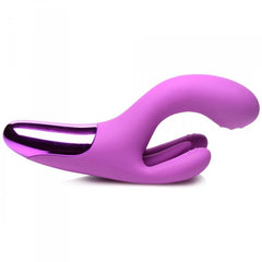 Side profile of purple Triple Rabbit Vibrator highlighting metallic base accent
