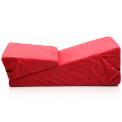 Side profile of red Love Cushion Set showing two-piece connected wedge and ramp shape