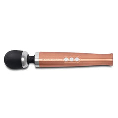 Side profile view of the rose gold Le Wand Die Cast wand massager with tapered metal handle