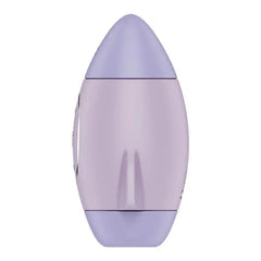 Side profile of Satisfyer Mission Control revealing smooth rocket-shaped body in soft lilac finish