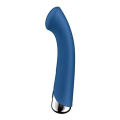 Side profile of Satisfyer Spinning G-Spot 1 showing smooth blue silicone curved shaft