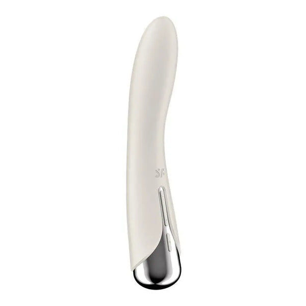 Side profile of Satisfyer Spinning Vibe 1 highlighting the ergonomic curved silicone design