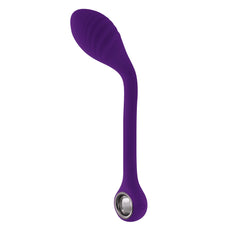 Side profile of Spot On G-Spot Vibrator highlighting curved neck and ribbed oval head detail