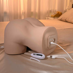 Side view of Riley Reid XL stroker showing USB charging port and included remote controller