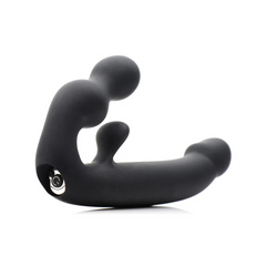 Side view of Tri-Volver strapless strap-on with triple-bulb internal end and control button