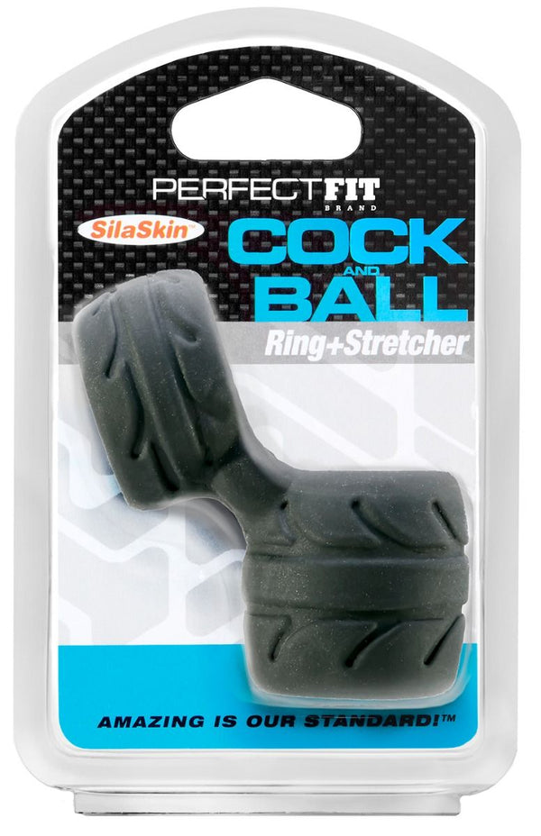 SilaSkin Cock & Ball Ring and Stretcher by Perfect Fit Brand shown in retail packaging