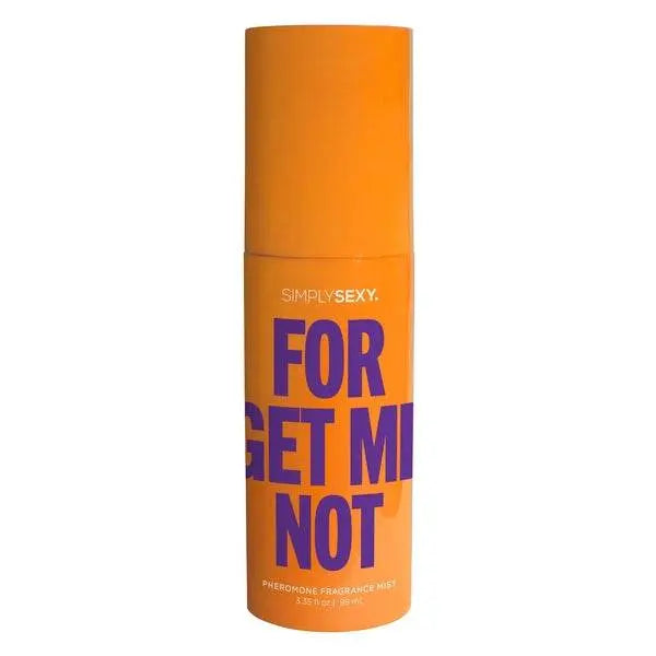 Simply Sexy Forget Me Not pheromone fragrance mist in bold orange cylindrical bottle with purple text