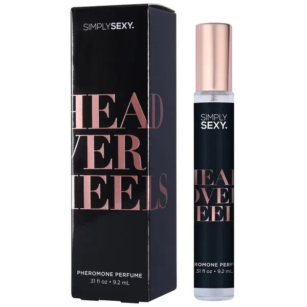 Simply Sexy Head Over Heels pheromone perfume spray with black and rose gold box, 9.2mL