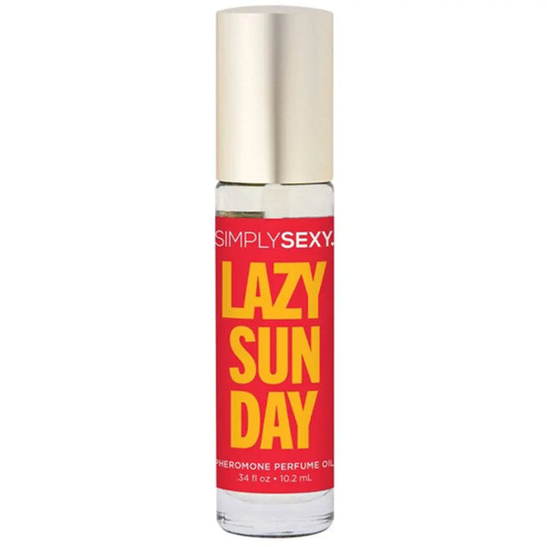 Simply Sexy Lazy Sunday perfume oil roll-on with gold cap, compact size for easy portability