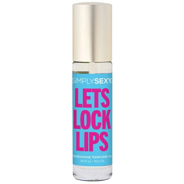 Simply Sexy Let's Lock Lips pheromone oil in compact roller bottle with gold metallic cap