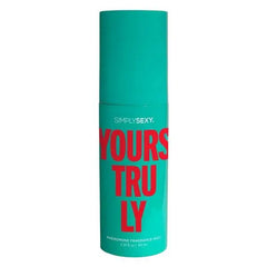 Simply Sexy Yours Truly Pheromone Fragrance Mist in teal cylindrical tube with bold red text
