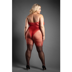 Plus-size back view of Eternal Flame bodystocking highlighting ombré fishnet-to-sheer gradient