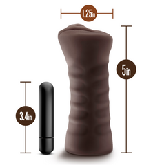 Size diagram showing Brianna stroker at 5in tall, 1.25in wide, with 3.4in bullet for scale