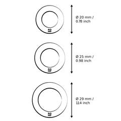 Size diagram of Remix Trio rings: 20 mm, 25 mm, and 29 mm inner diameters