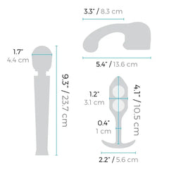 Size diagram showing wand at 9.3 in, curved attachment at 5.4 in, and plug at 4.1 in total length