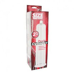 Size Matters Penis Cylinder retail box showing 2.25-inch diameter and product features listed