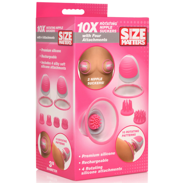 Size Matters Rotating Nipple Suckers retail box showing full kit contents and key features
