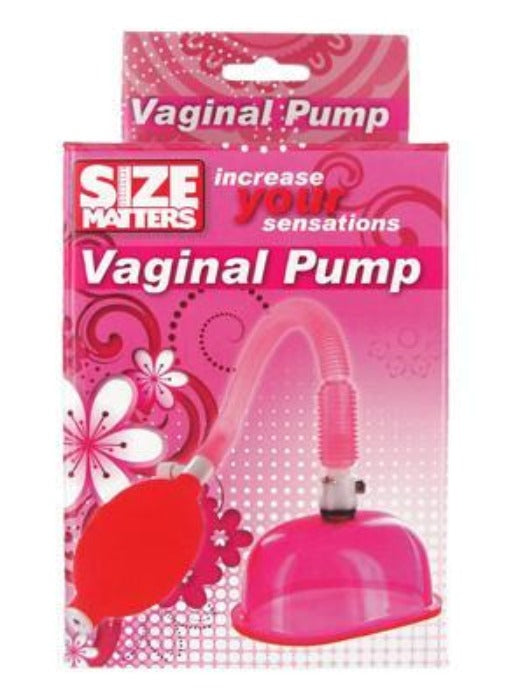 Size Matters Vaginal Pump product packaging showing pink design and increase sensations branding