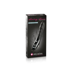 Sizzling Simon Black Edition packaging showing vibration and e-stim features by Mystim