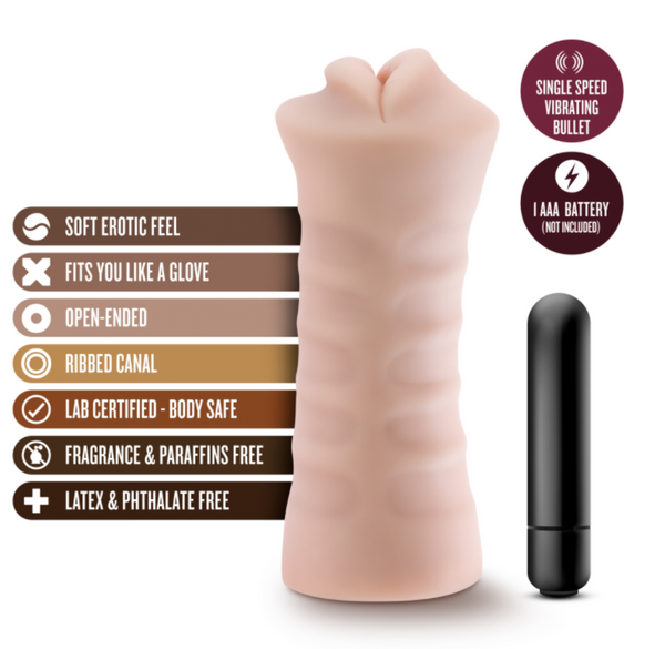 Skye stroker feature callout ribbed canal body-safe latex-free material with vibrating bullet