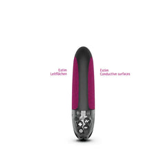 Sleak Freak vibrator with highlighted pink eStim conductive surface zones on shaft