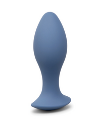 Slight angle view highlighting the contoured neck and flared base of the blue silicone plug