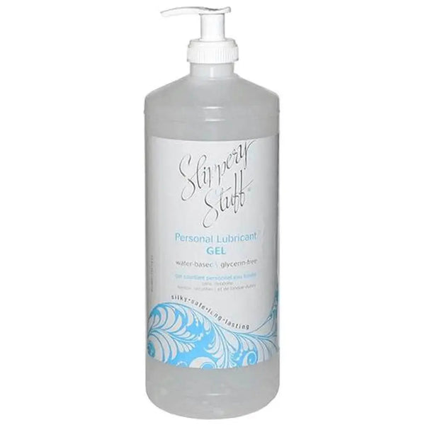 Slippery Stuff Gel Pump 32oz clear bottle with white pump dispenser, water-based formula