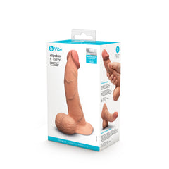 Slipskin 8 Inch Curvy Mocha dildo shown with b-Vibe retail packaging, back panel visible