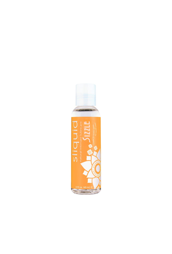 Sliquid Naturals Sizzle Lube 2 oz in a clear bottle with a warming orange label