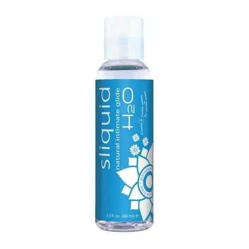 Sliquid H2O natural intimate glide in a clear 2 oz flip-top bottle with blue label