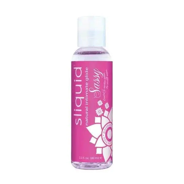 Sliquid Sassy Booty Natural Lubricant 2oz clear bottle with pink label and flip-top cap